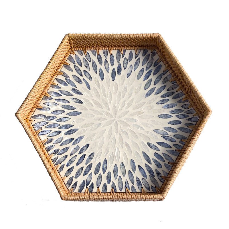 Coastal Elegance Handmade Serving Tray with Shell Design - 2 pcs set, HexagonRTAY