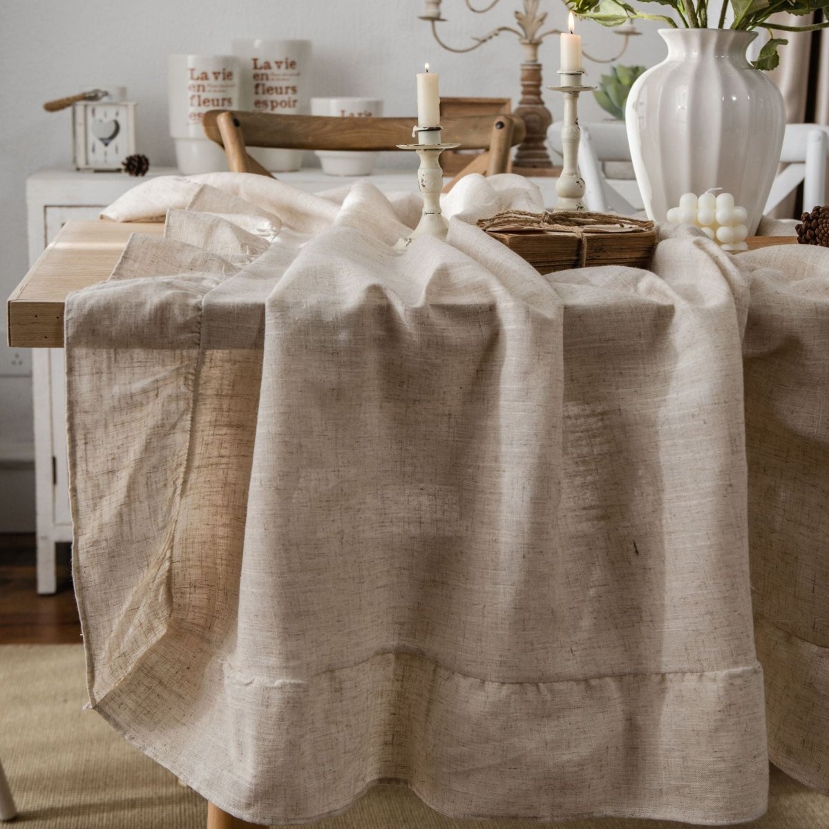 Natural Beige Linen Table Cover