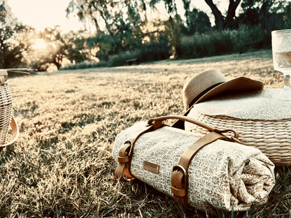 Waterproof Picnic Blanket w/ Genuine Leather Strap, Yellow PrintPBLKpicnic blanketpicnic blanket